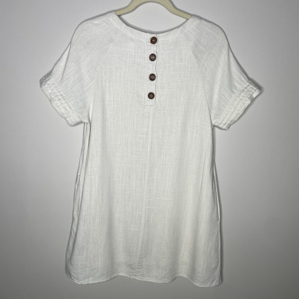 Lagenlook Cream/Natural Linen-Cotton Dress Women's Size Small Button Back Boho